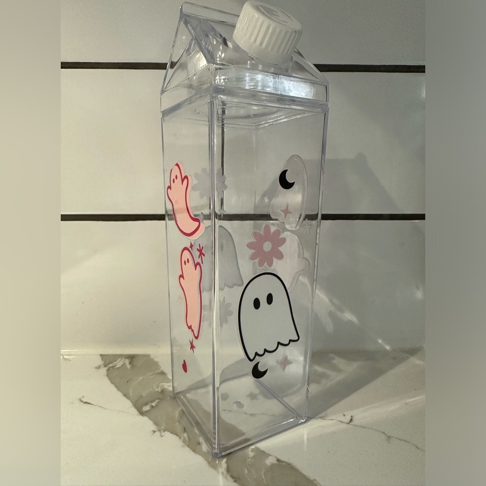 Custom milk, jug, plastic drinking glass water, ghost Halloween gift 17 oz.